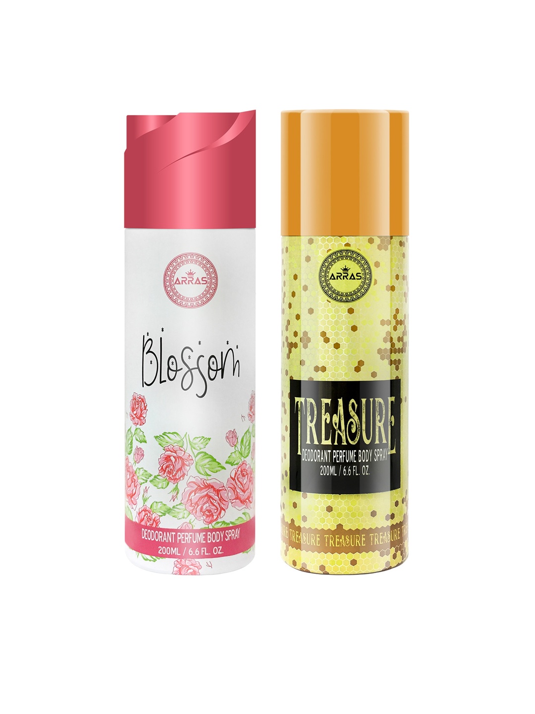 

Arras Pack Of 2 Blossom & Treasure Deodorant Body Spray 200ml Each, White