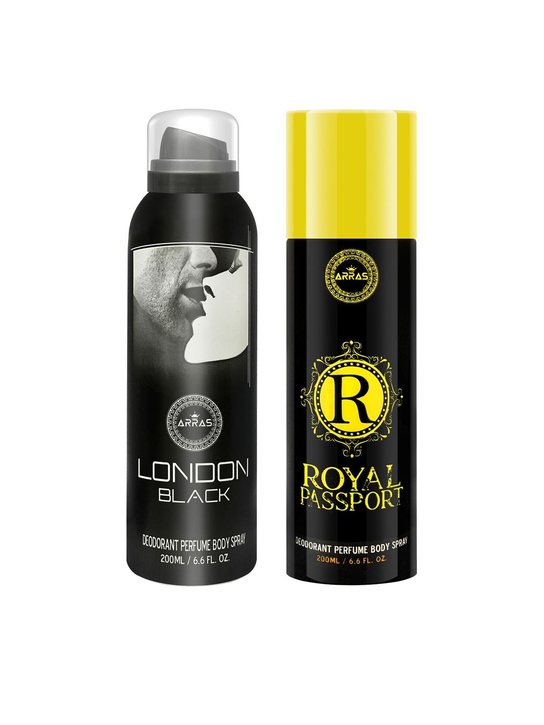 

Arras Pack Of 2 London Black & Royal Passport Deodorant Body Spray