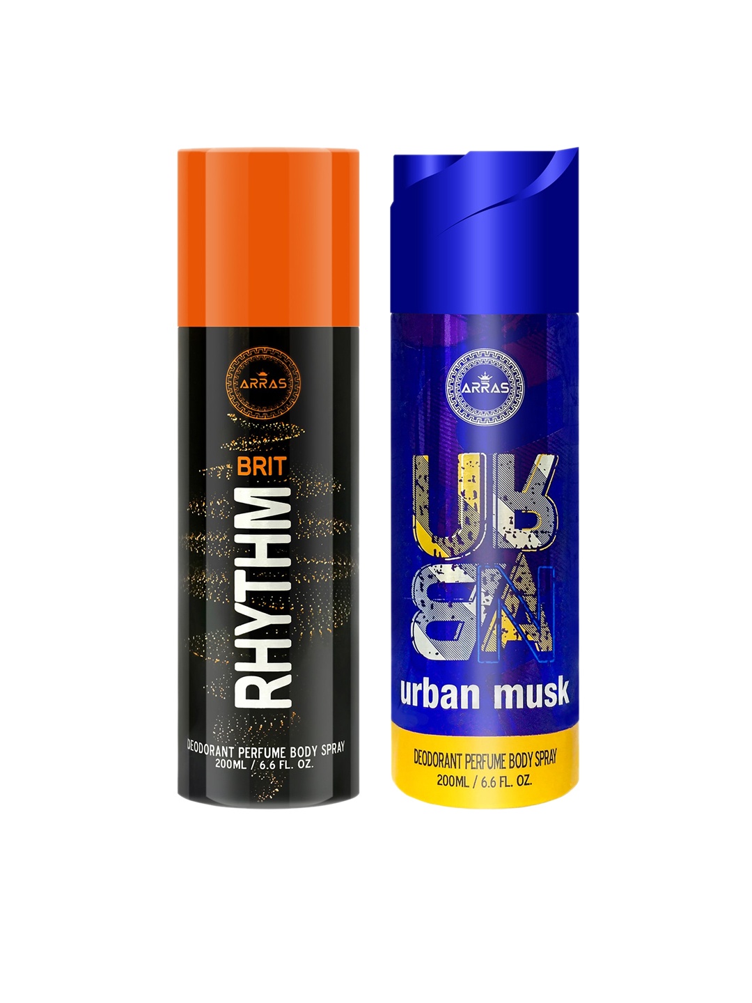 

Arras Pack of 2 Brit Rhythm & Urban Musk Deodorant Body Spray, 200ml Each, Black