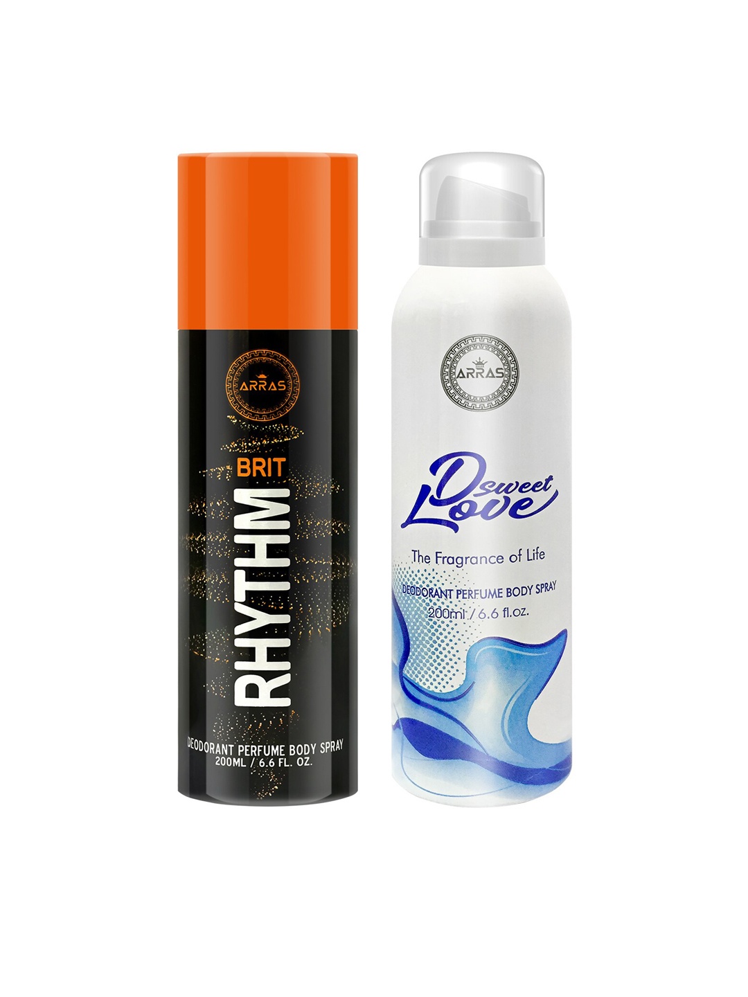 

Arras Pack of 2 Brit Rhythm & D Sweet Love Blue Deodorant Body Spray, 200ml, Black