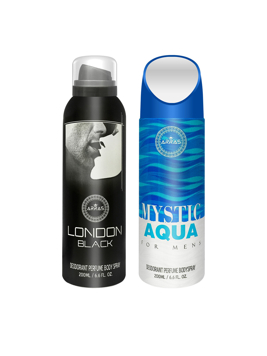 

Arras Set Of 2 London Black & Mystic Aqua Deodorant Body Spray 200 ml Each