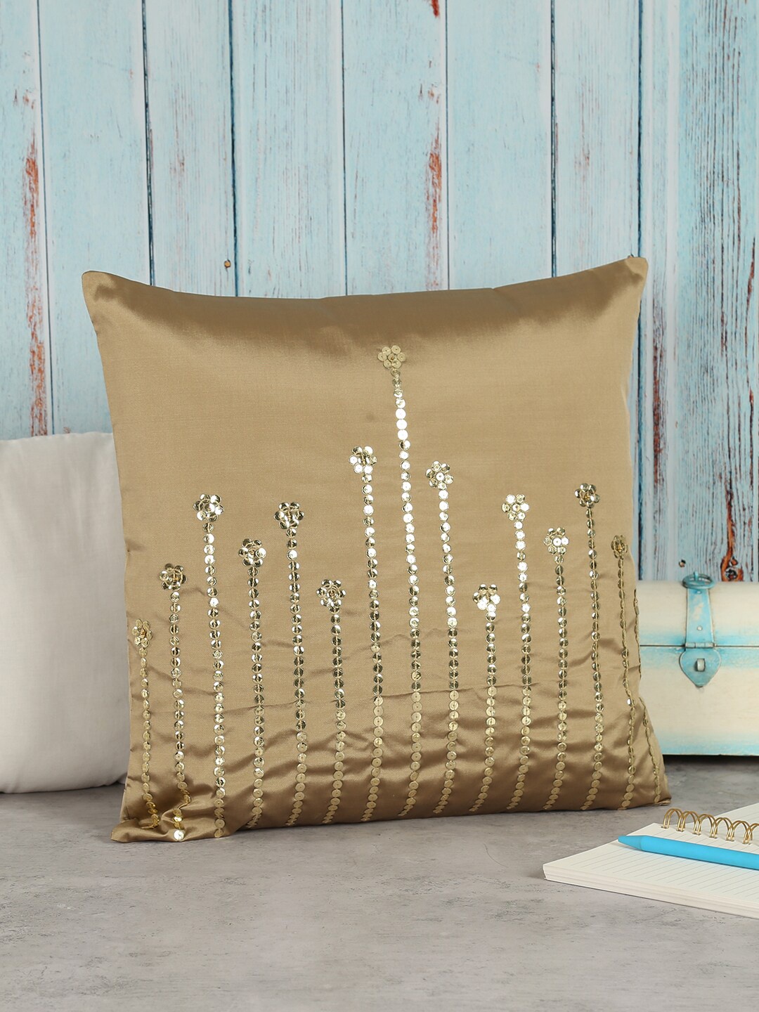 

India Circus by Krsnaa Mehta Beige Embellished Square Cushion Covers