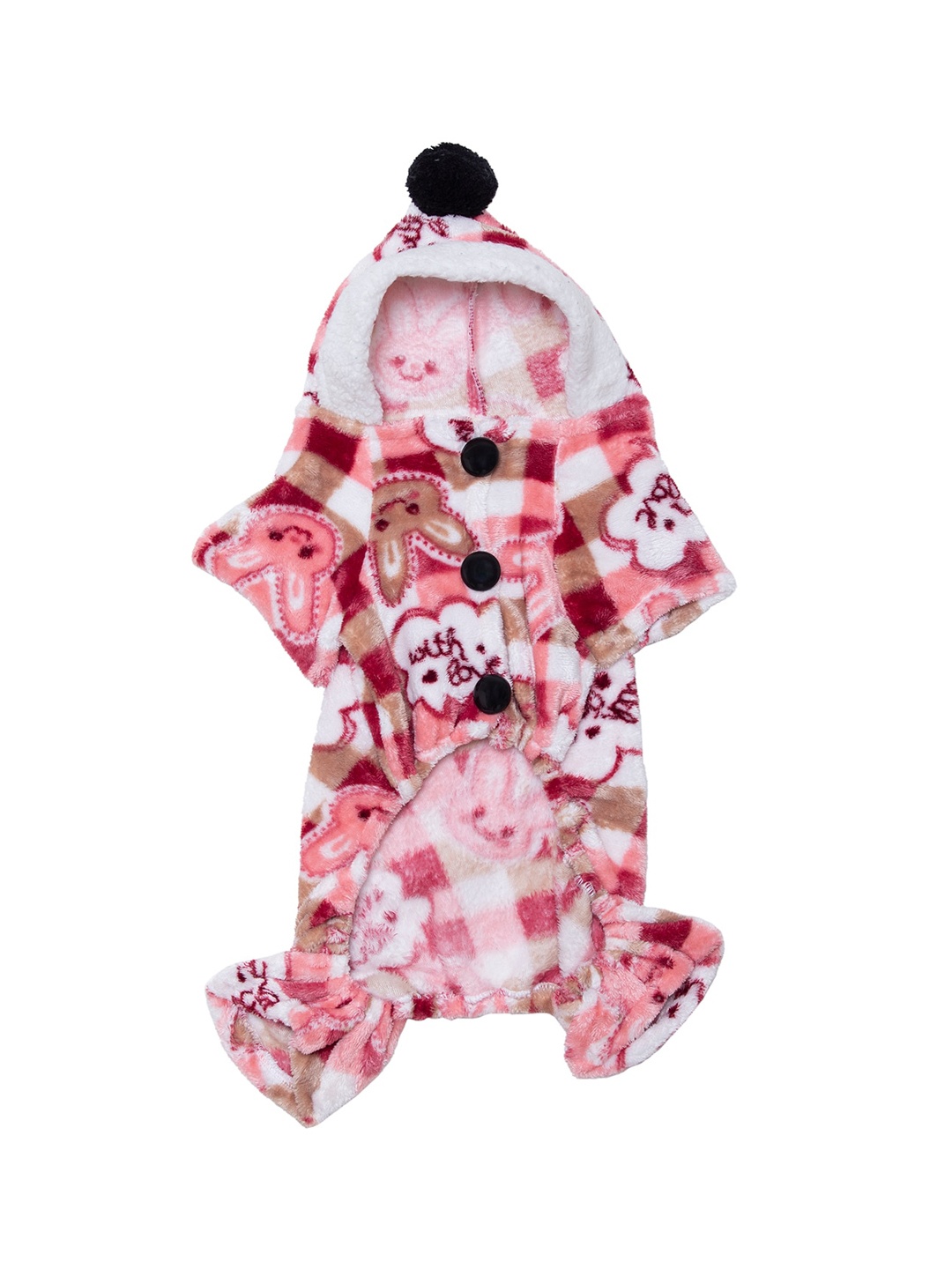 

Lulala Pink & White Self Design Cotton Dog Jumpsuit Hoodie Jacket