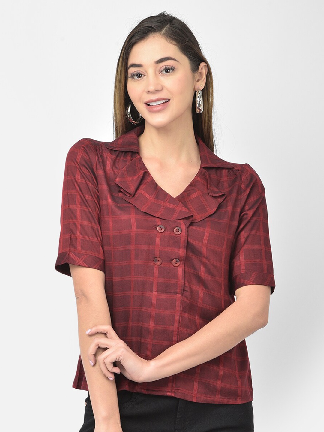 

Latin Quarters Maroon Checked Top