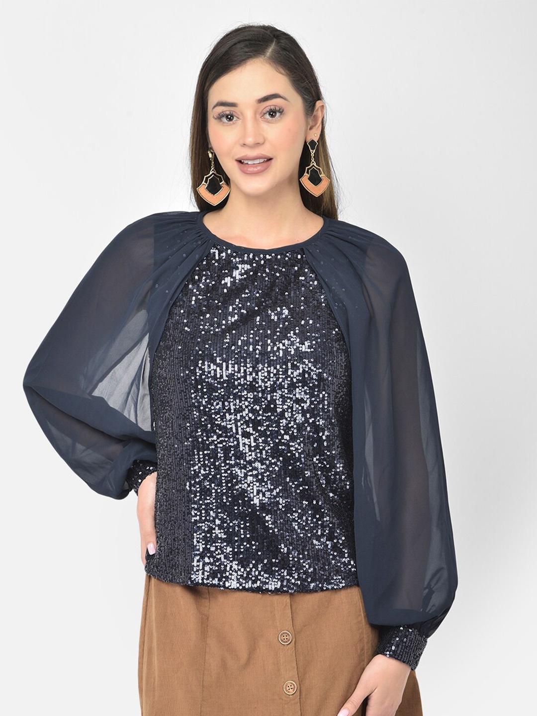 

Latin Quarters Blue Embellished Sequined Top