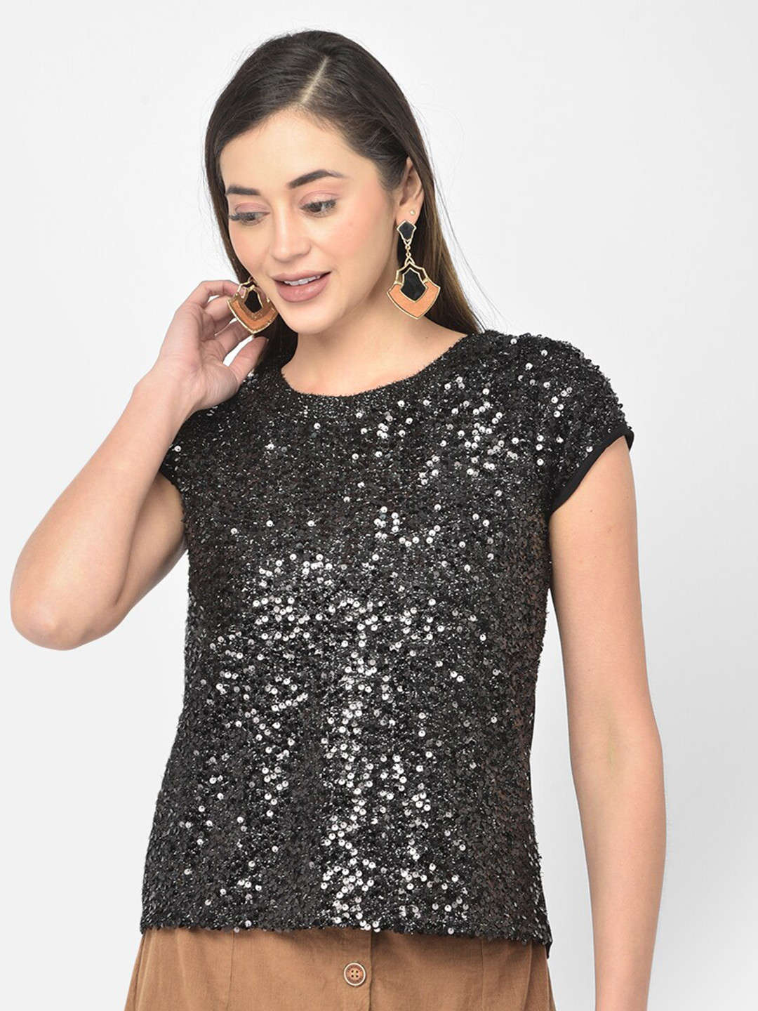 

Latin Quarters Black Embellished Sequined Top