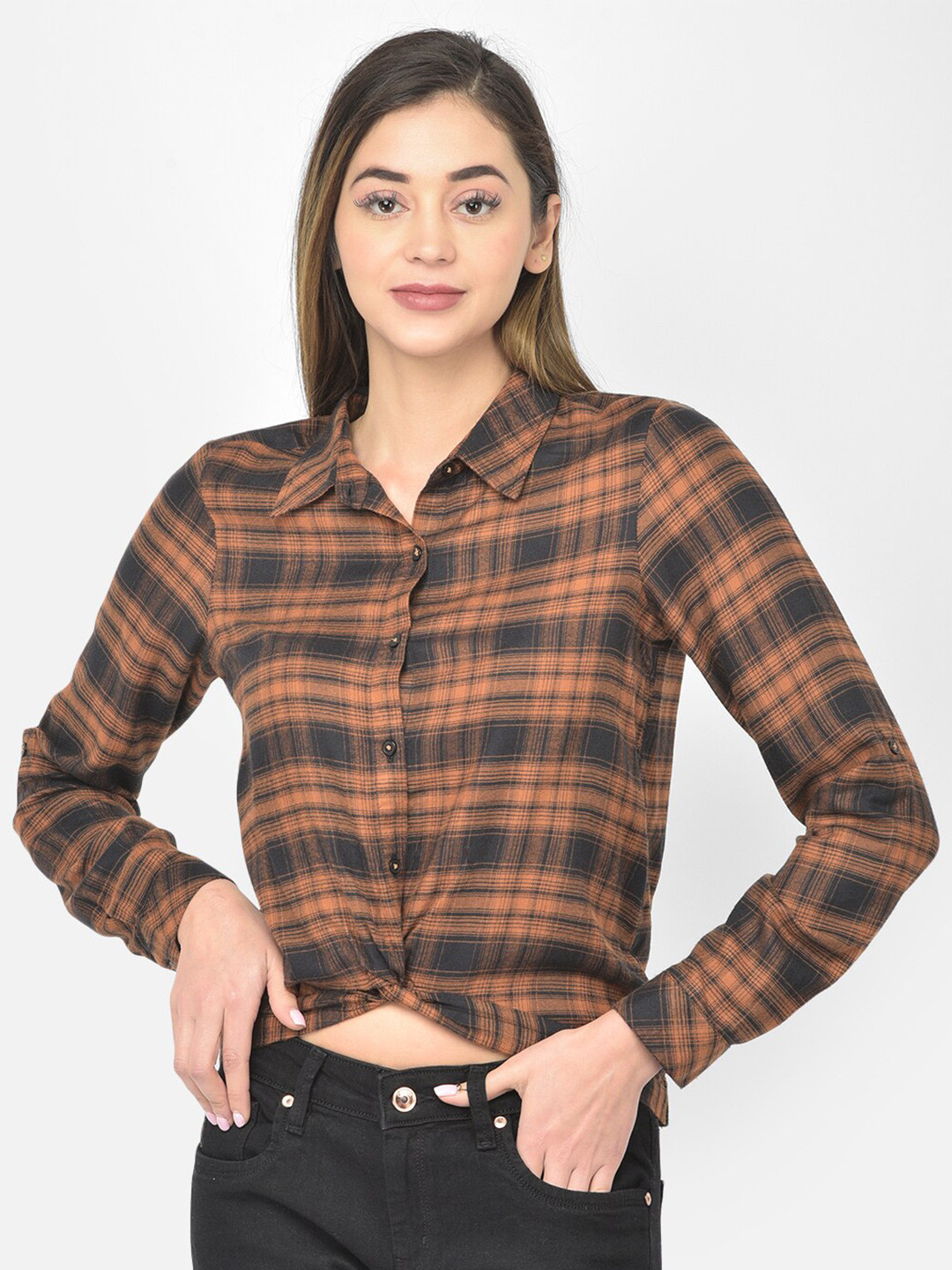 

Latin Quarters Mustard Yellow Checked Shirt Style Crop Top
