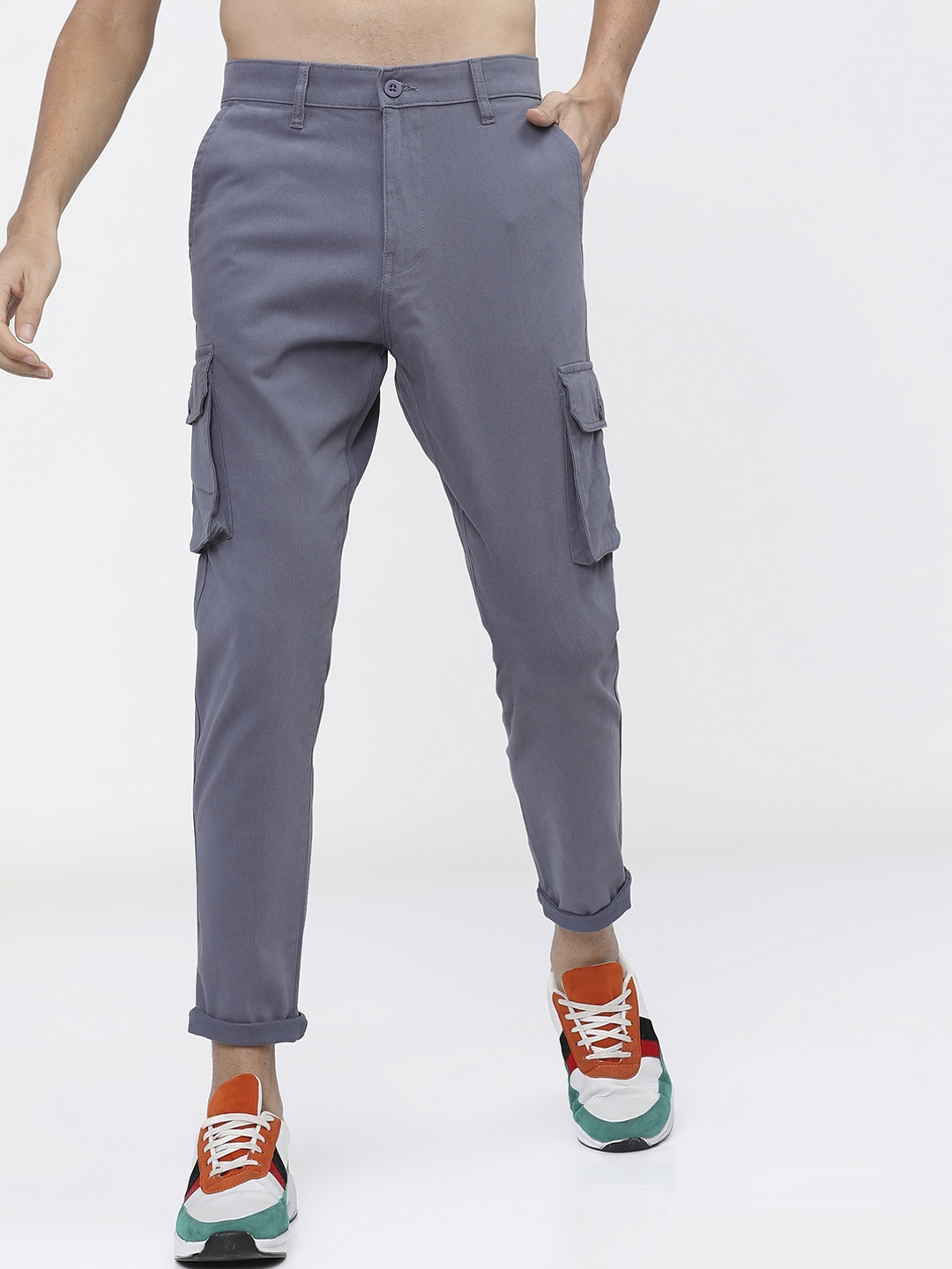 

HIGHLANDER Men Grey Slim Fit Cargos Trousers