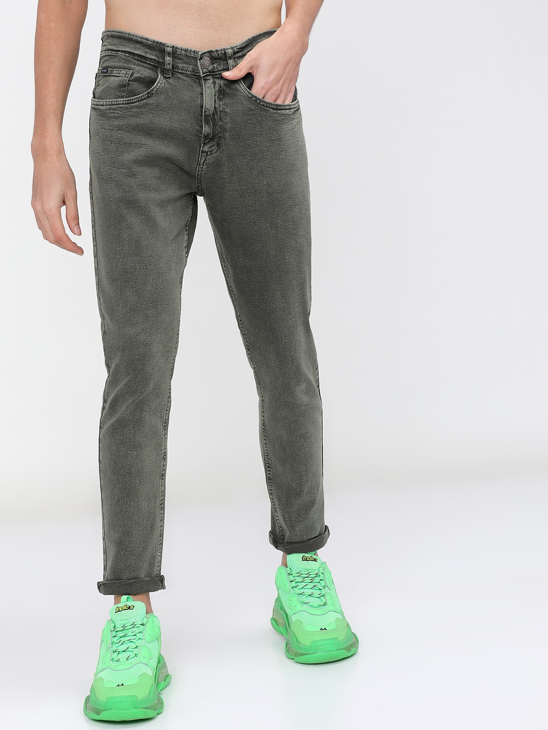 

HIGHLANDER Men Olive Green Tapered Fit Stretchable Jeans