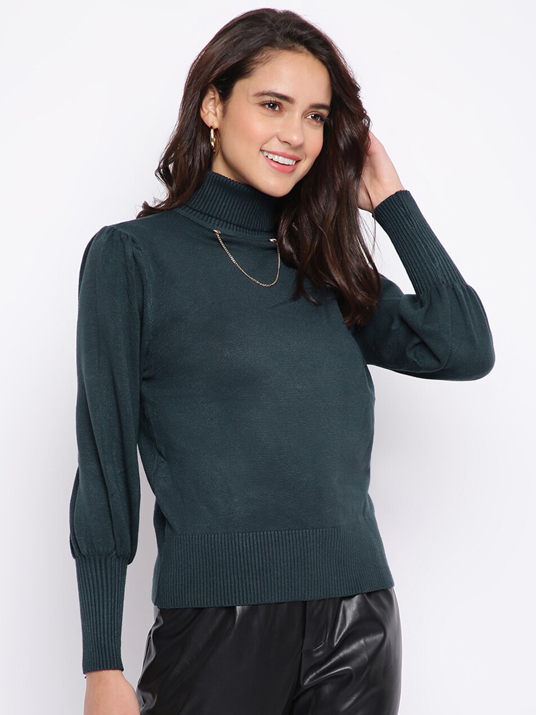 

iki chic Women Blue Turtle Neck Wool Pullover