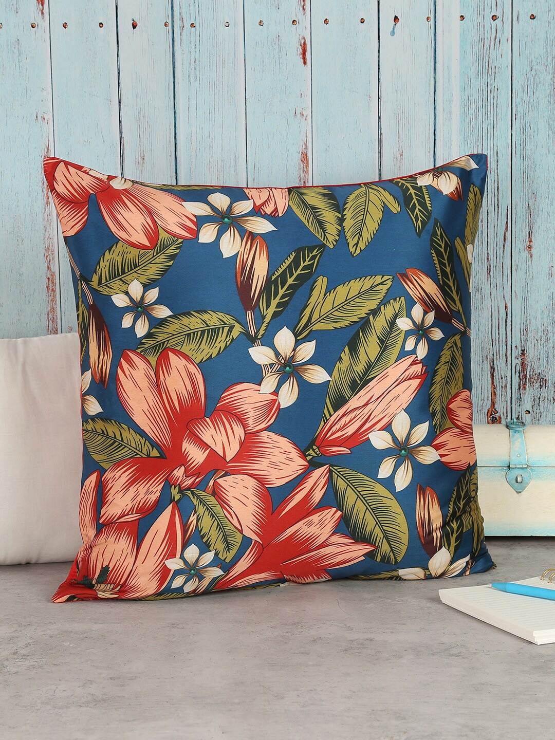 

India Circus by Krsnaa Mehta Blue & Green Floral Square Cushion Covers