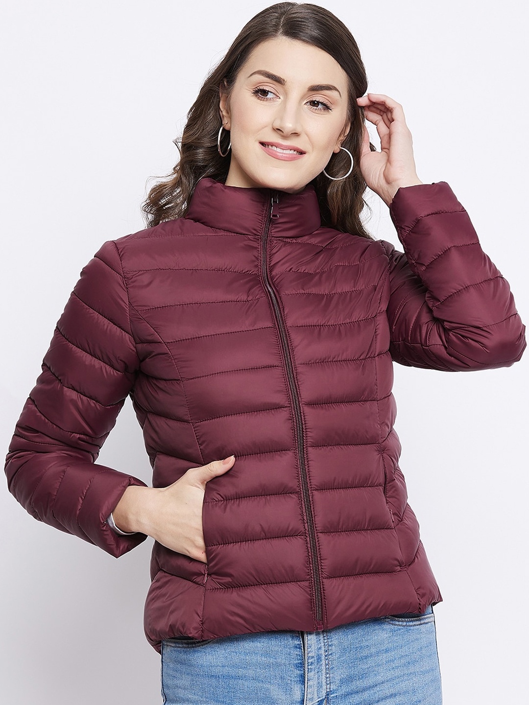 

Madame Women Maroon Lightweight Puffer Jacket