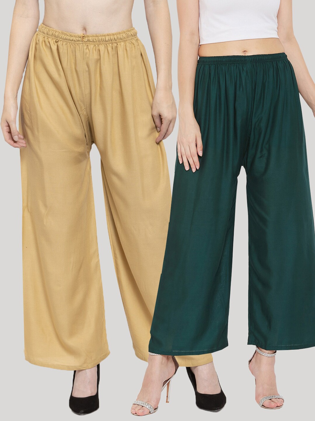 

Clora Creation Women Pack Of 2 Beige & Green Ethnic Palazzos