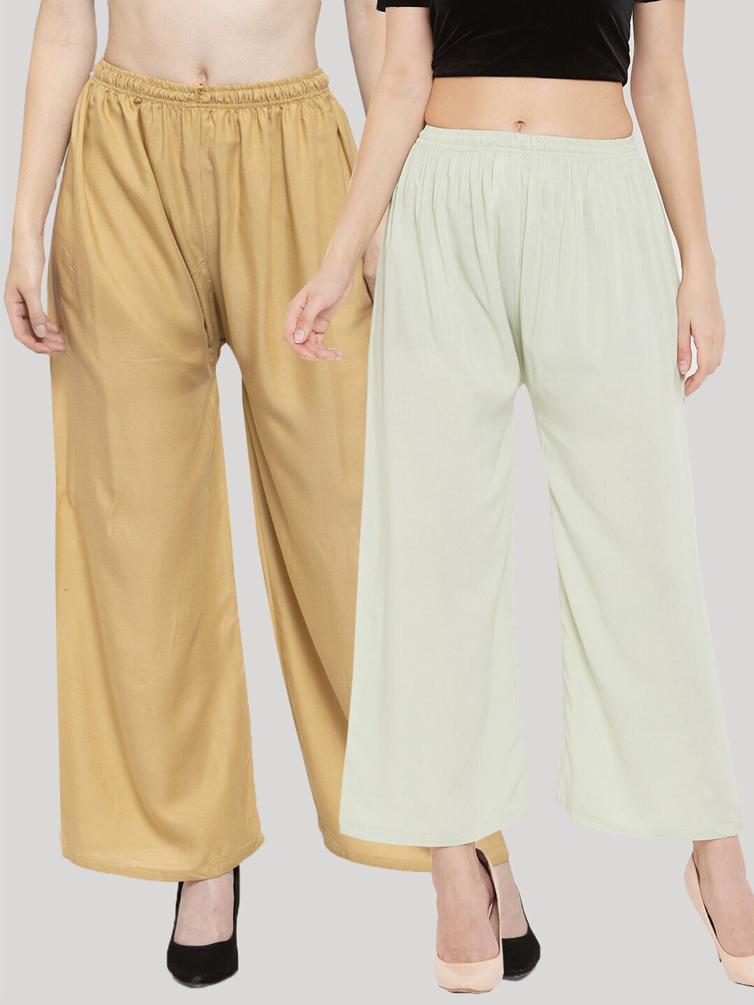 

Clora Creation Women Pack Of 2 Tan & Green Knitted Palazzos