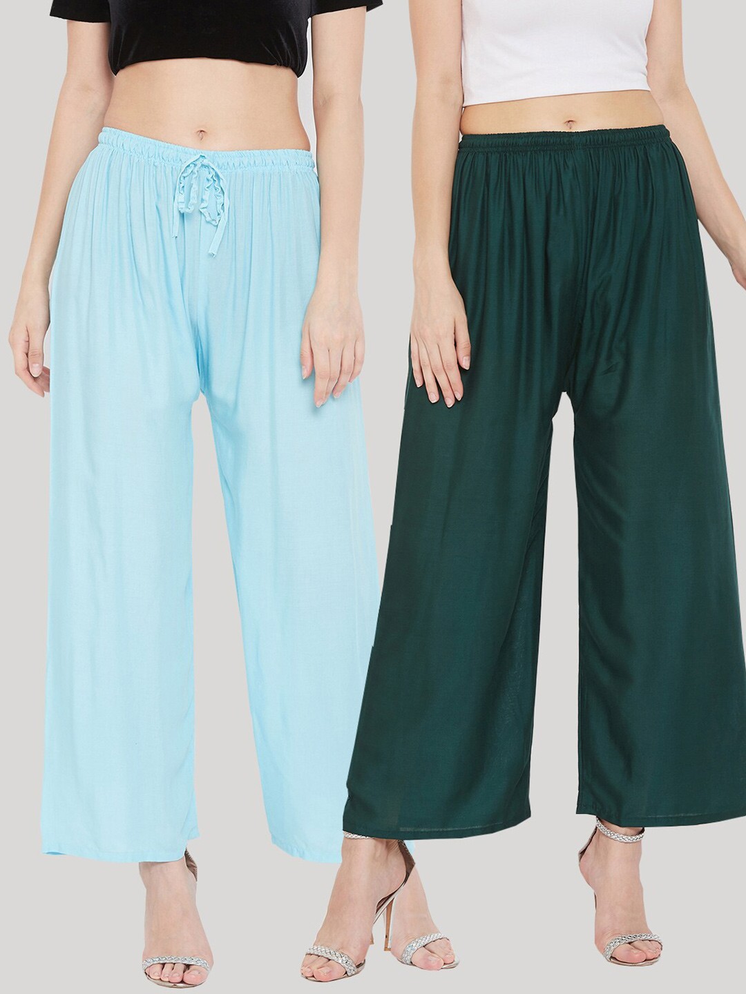 

Clora Creation Women Pack Of 2 Green & Turquoise Blue Knitted Ethnic Palazzos