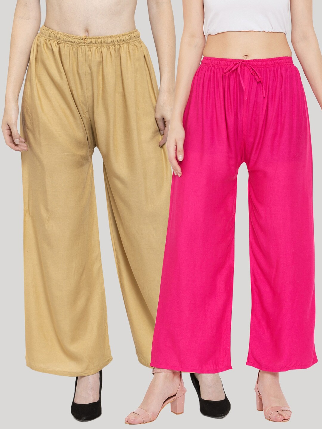 

Clora Creation Women Pack Of 2 Beige & Fuchsia Palazzos