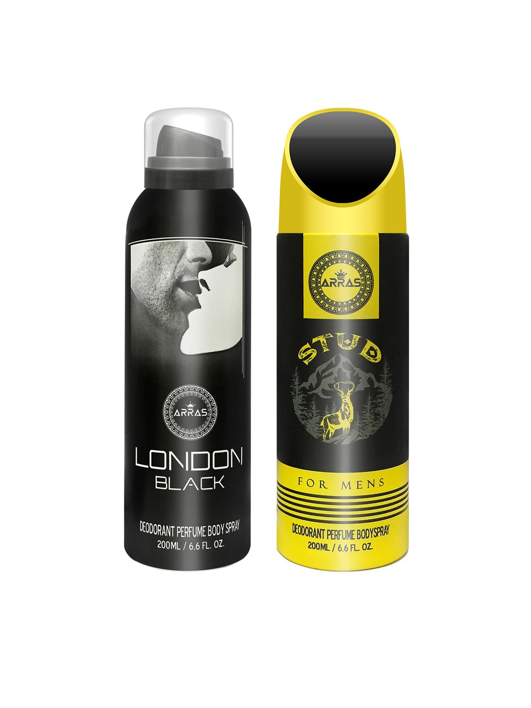 

Arras Unisex Set Of 2 London Black & Stud Deodorant Body Spray 200ml