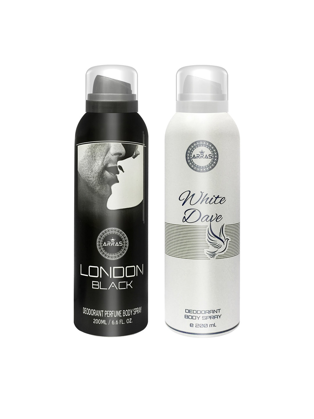 

Arras Black Set Of 2 London Street & White Dave Deodorant Body Spray 200ml Each