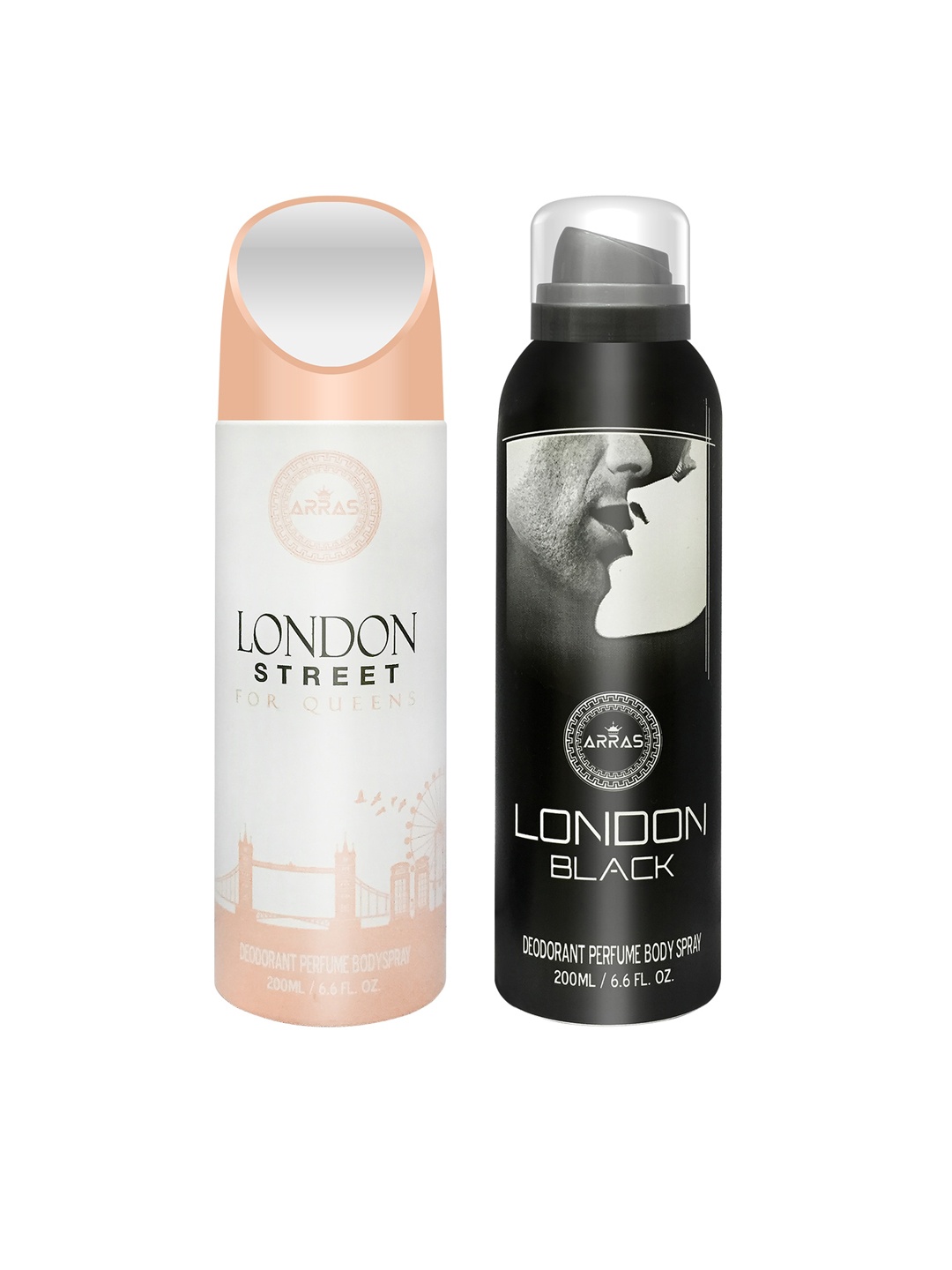 

Arras Set Of 2 London Street & London Black Deodorant Body Spray-200ml, White