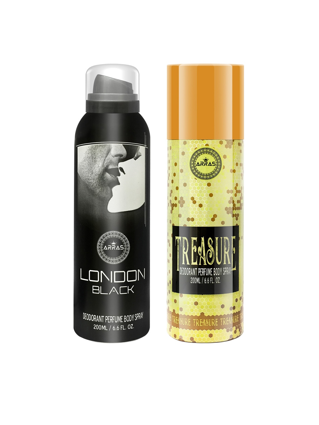 

Arras Pack Of 2 London Black & Treasure Aqua Deodorant Body Spray 200ml