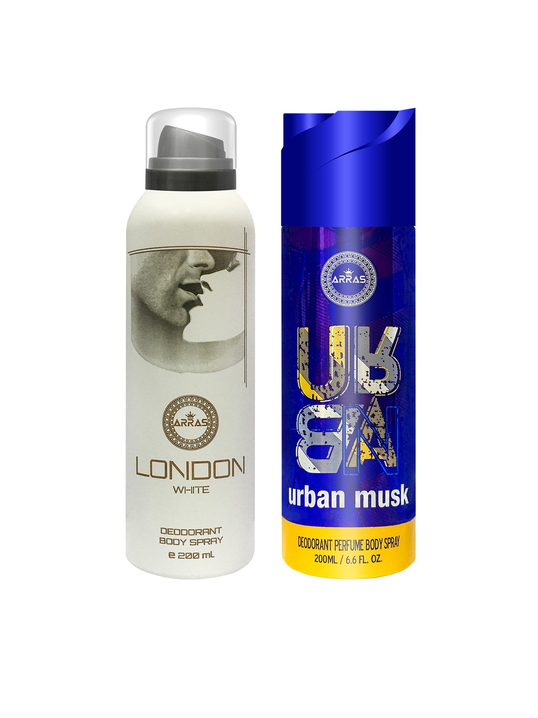 

Arras Unisex Set Of 2 White & Urban Musk Deodorant Body Spray 200ml
