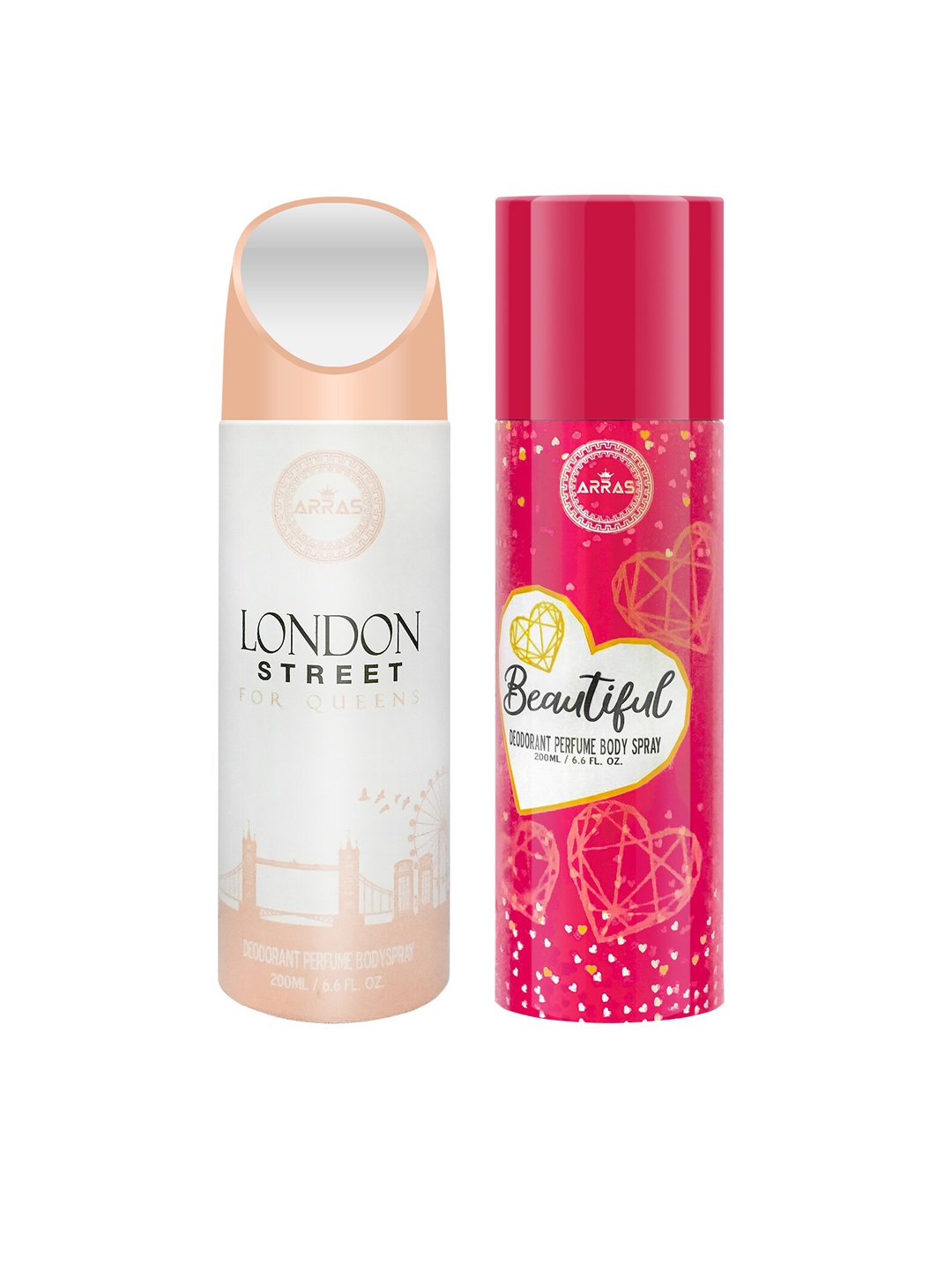 

Arras Set Of 2 London Street & Beautiful Deodorant Body Spray 200ml Each, White