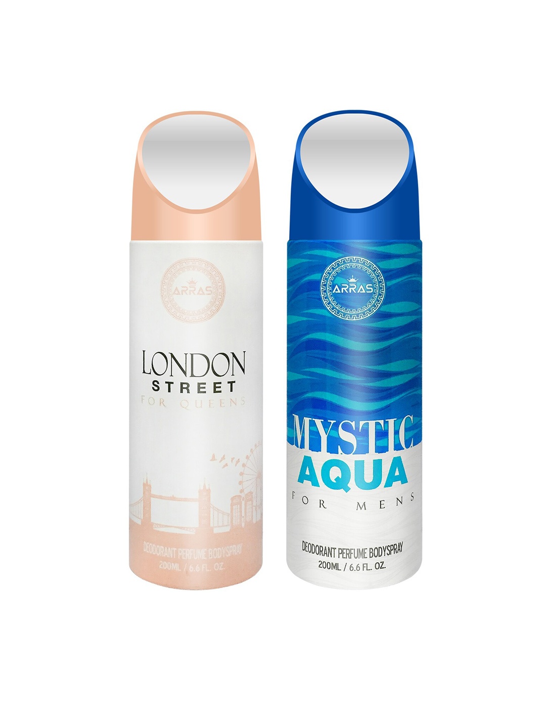 

Arras Set Of 2 London Street & Mystic Aqua Deodorant Body Spray, White
