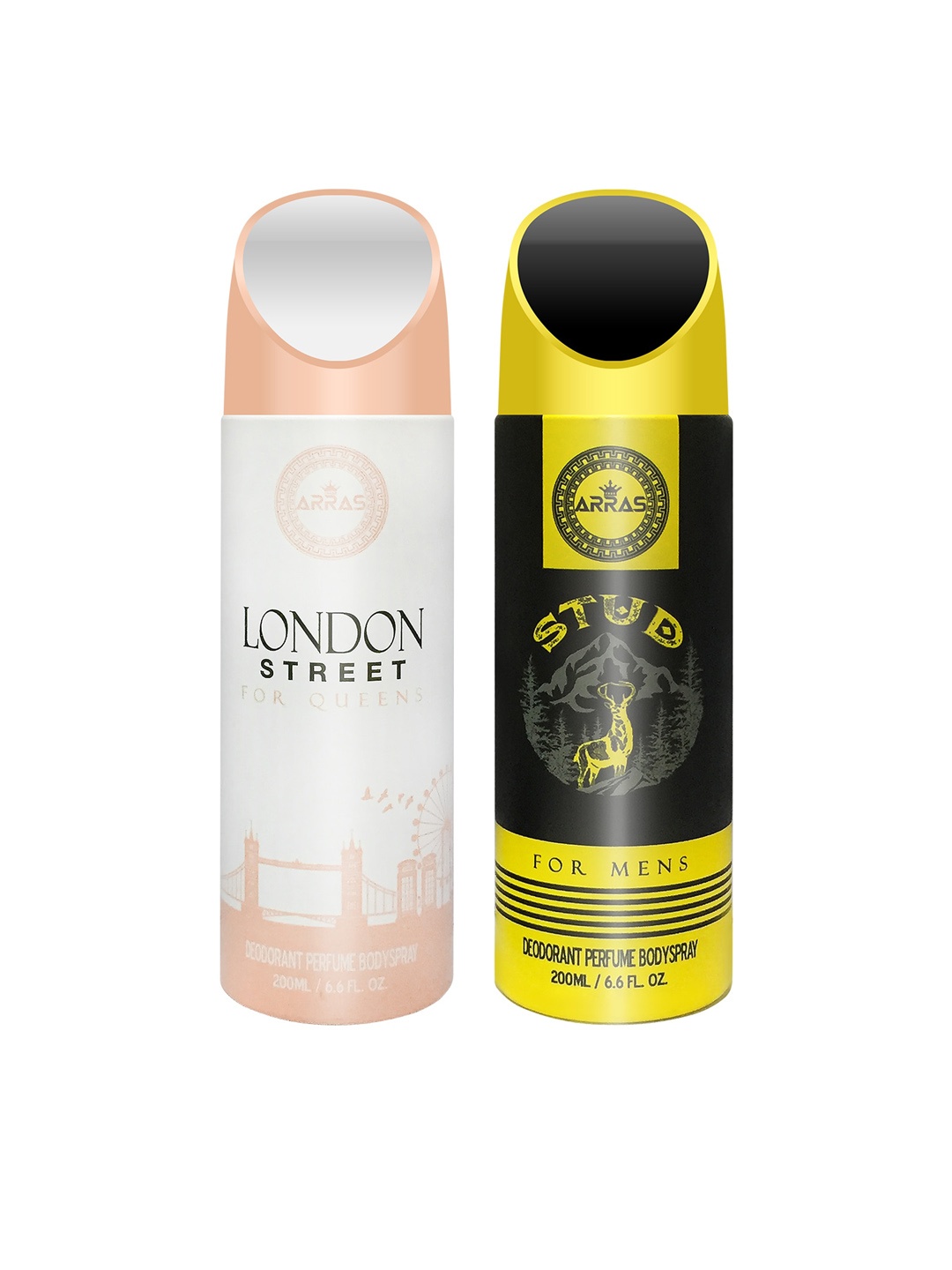 

Arras Unisex Set Of 2 London Street & Stud Deodorant Body Spray 200ml, White