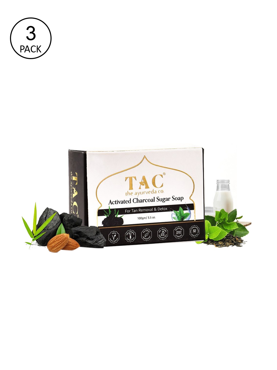 

TAC - The Ayurveda Co. Set of 3 Activated Charcoal Handmade Sugar Soap, Black