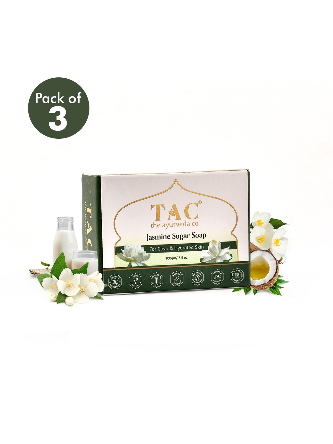 

TAC - The Ayurveda Co. Set of 3 Jasmine Handmade Sugar Soap 300 g, Green