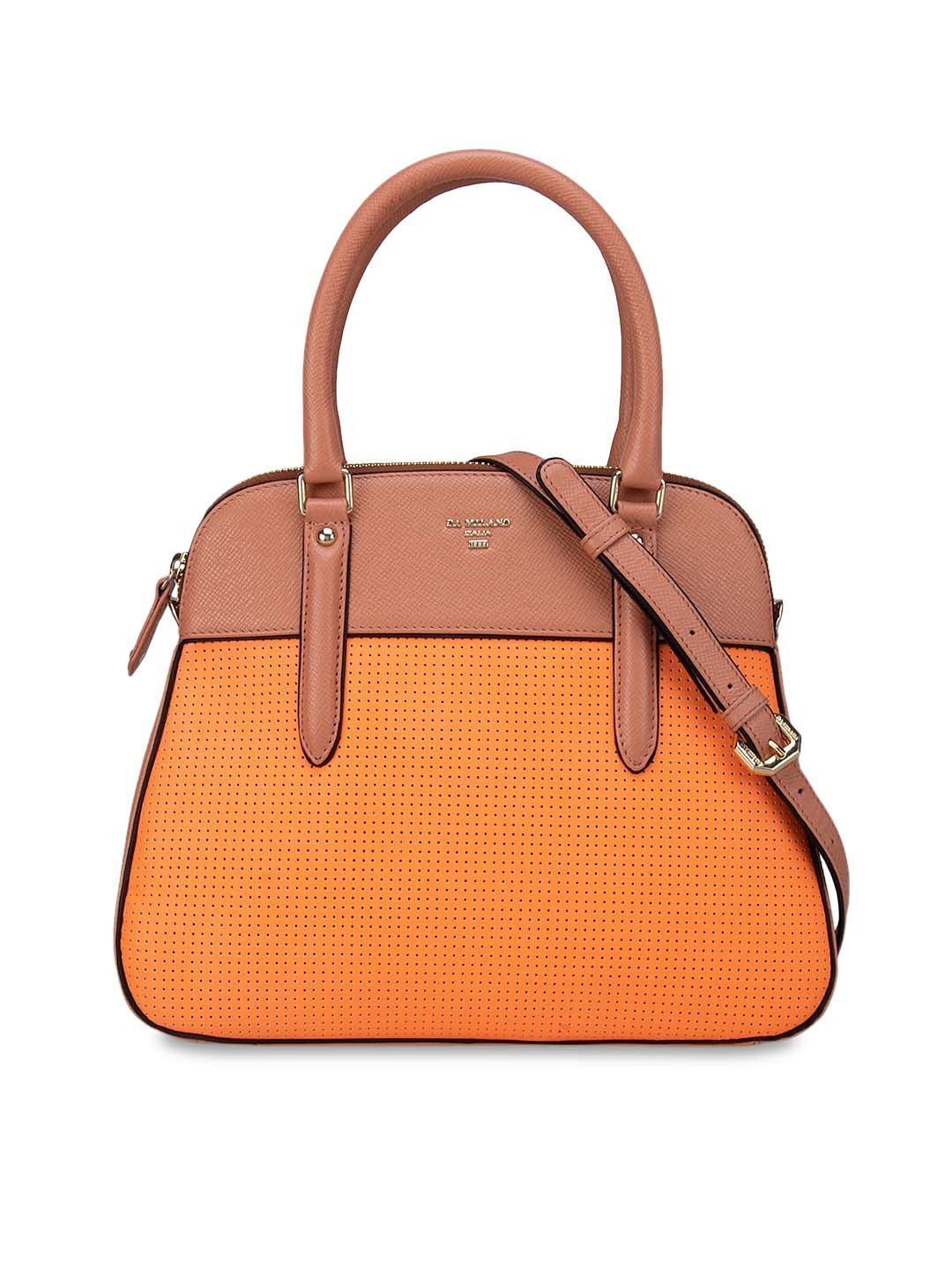 

Da Milano Orange Colourblocked Leather Structured Handheld Bag with Quilted