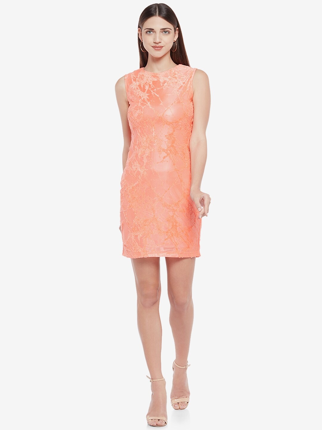 

Emmyrobe Women Coral Self Design Sheath Mini Dress