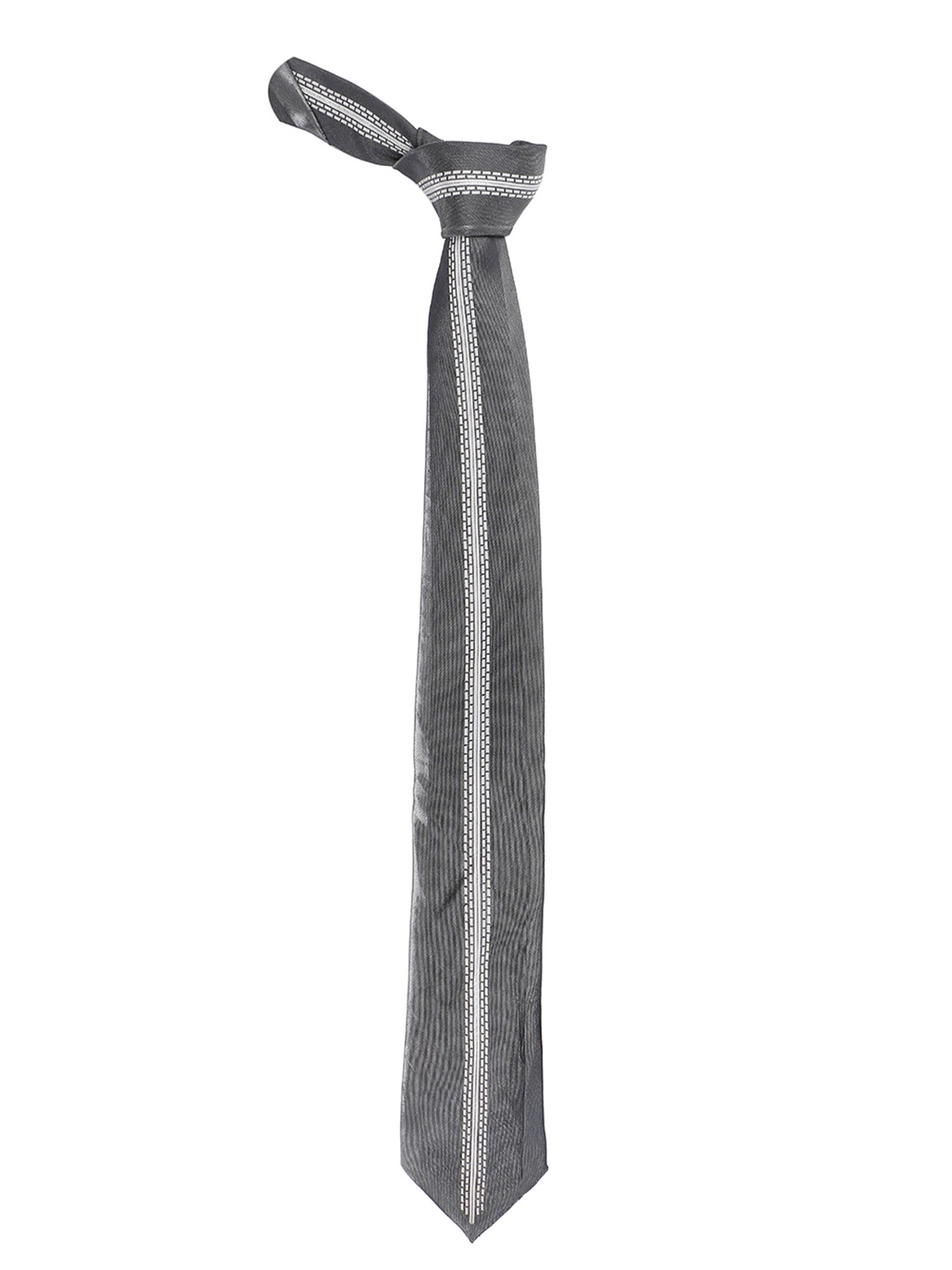 

Alvaro Castagnino Men Grey & White Woven Design Skinny Tie
