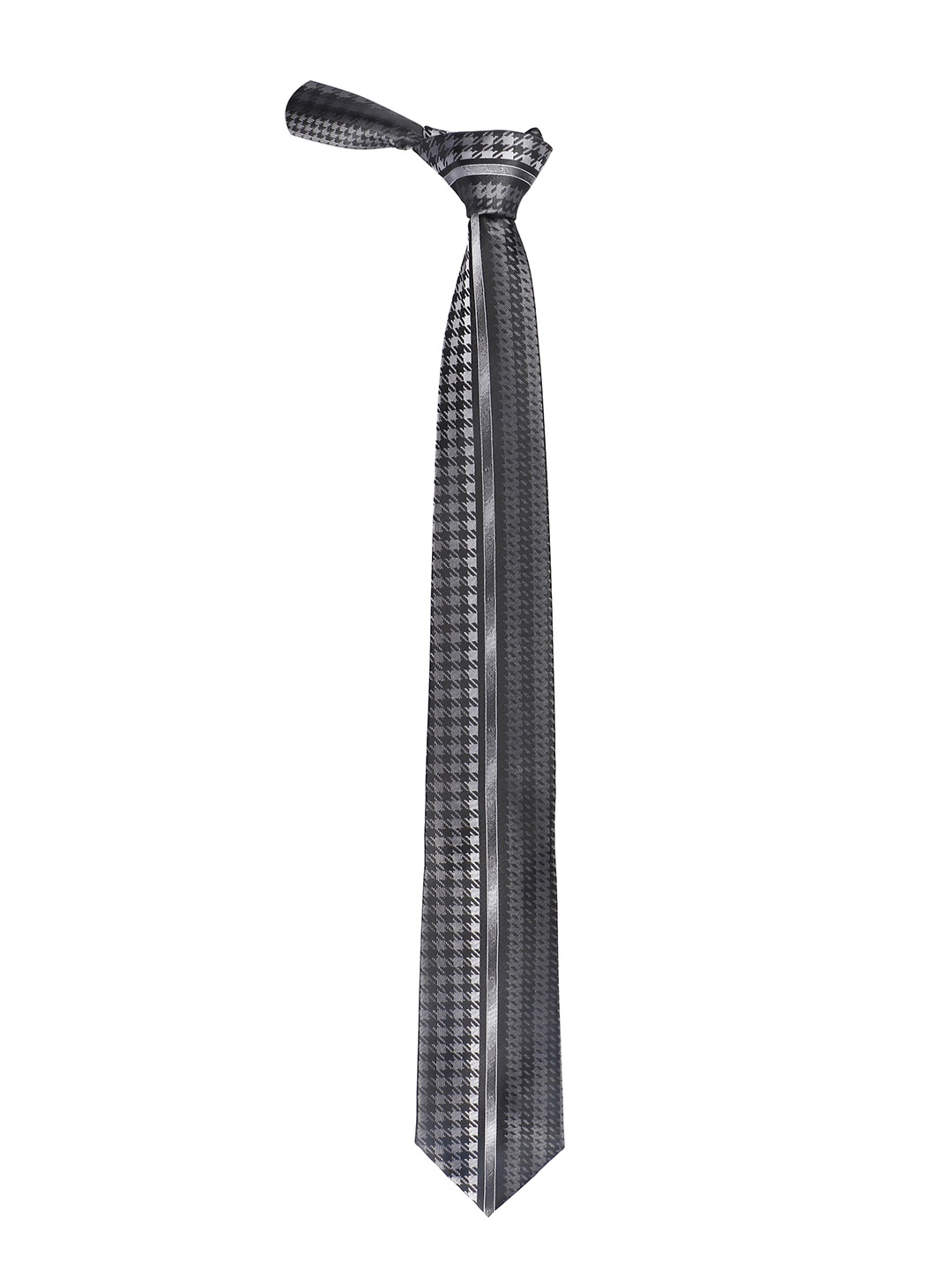 

Alvaro Castagnino Men Black & Silver-Toned Woven Design Skinny Tie