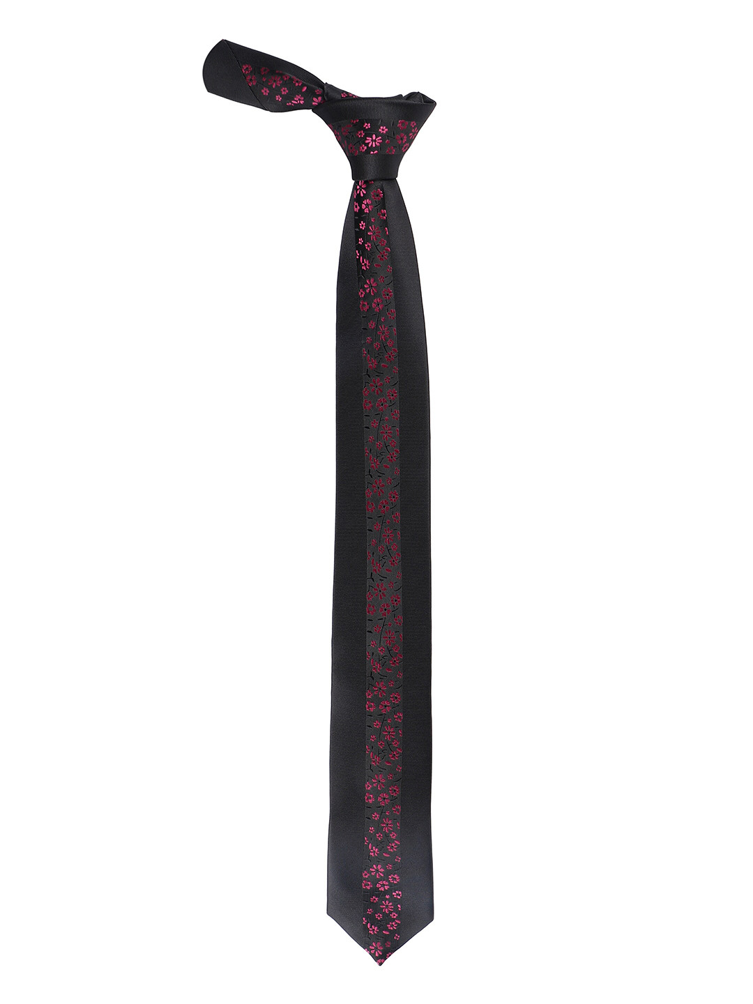 

Alvaro Castagnino Men Black & Pink Woven Design Skinny Tie