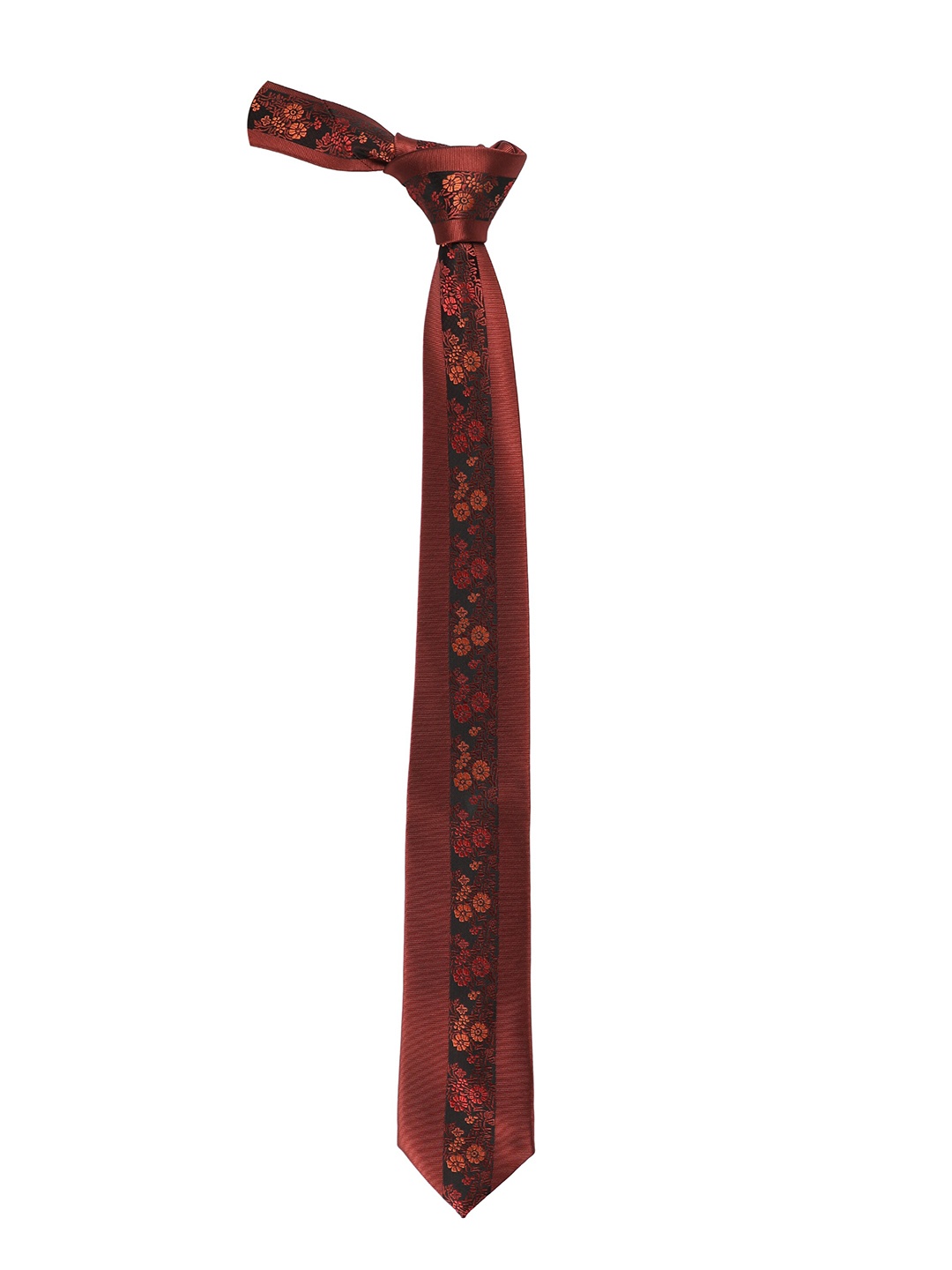 

Alvaro Castagnino Men Rust & Black Woven Design Skinny Tie