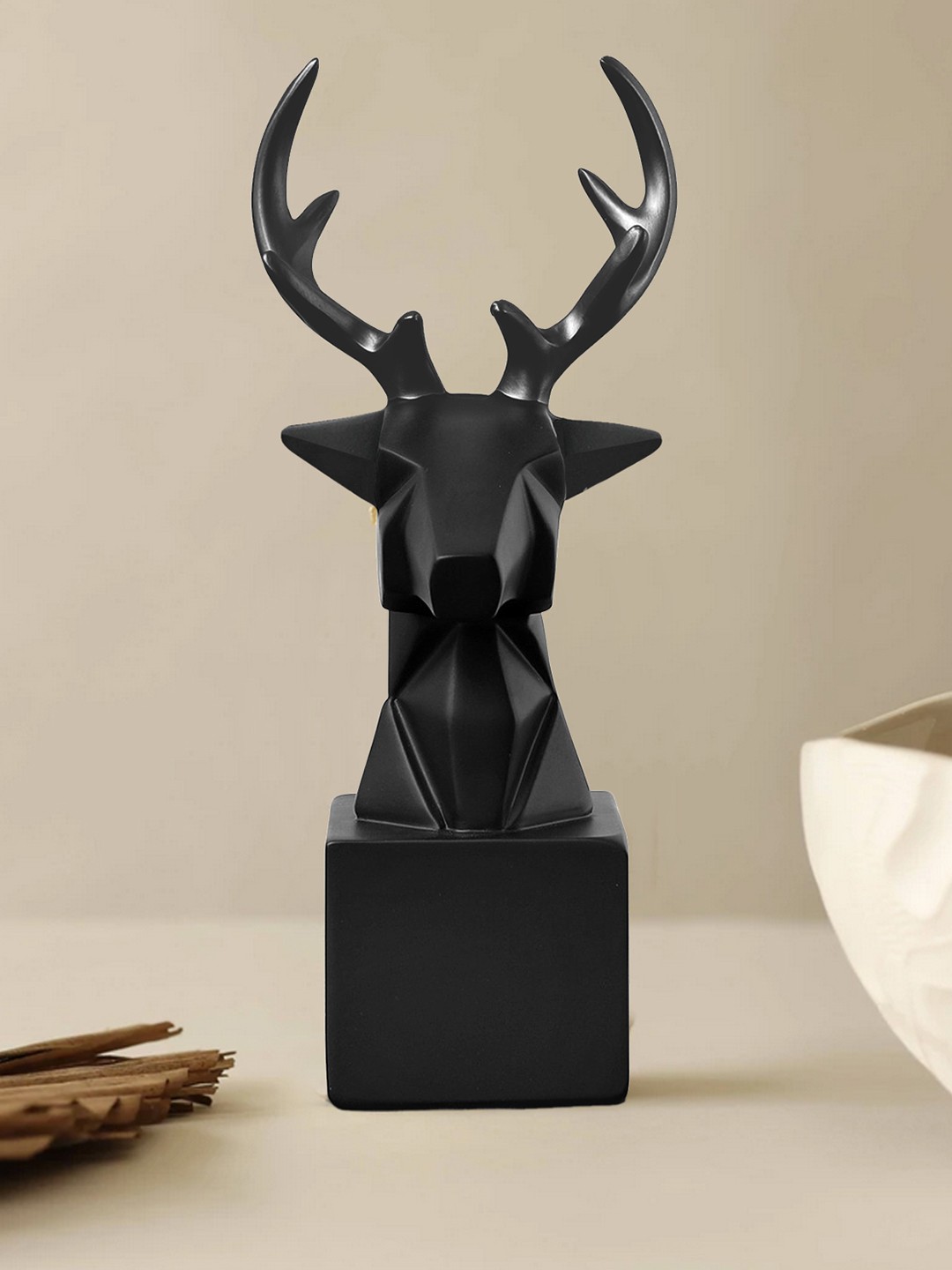 

TIED RIBBONS Black Deer-Head Statue Showpiece