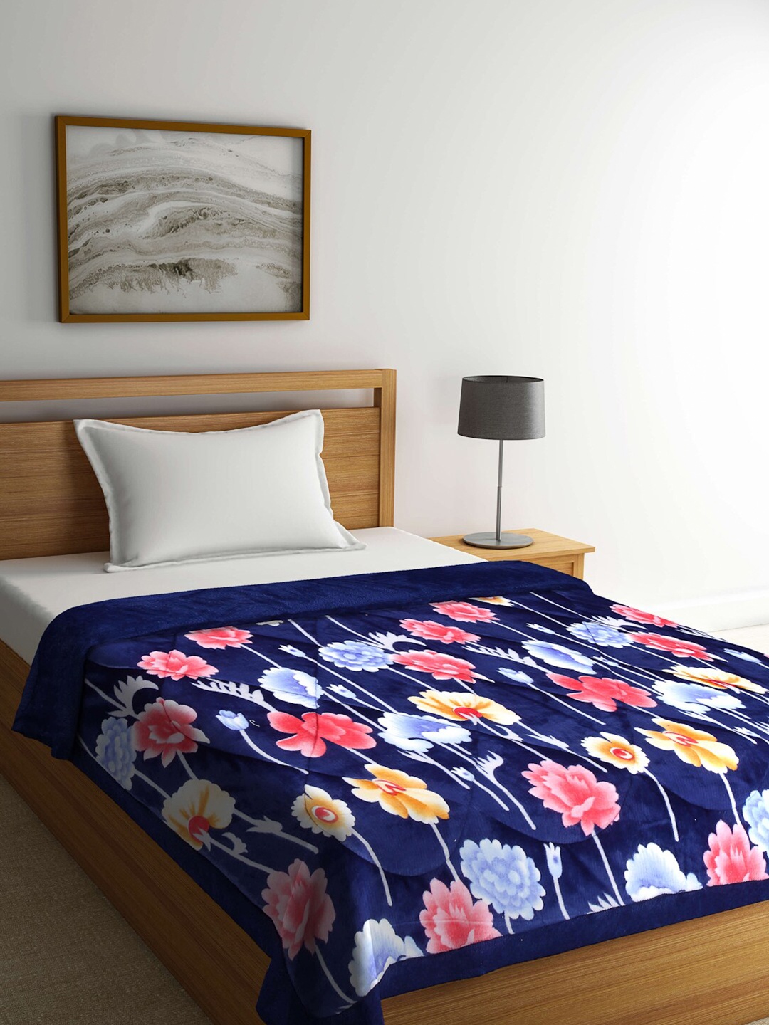 

KLOTTHE Blue & Pink Floral Heavy Winter Single Bed Quilt