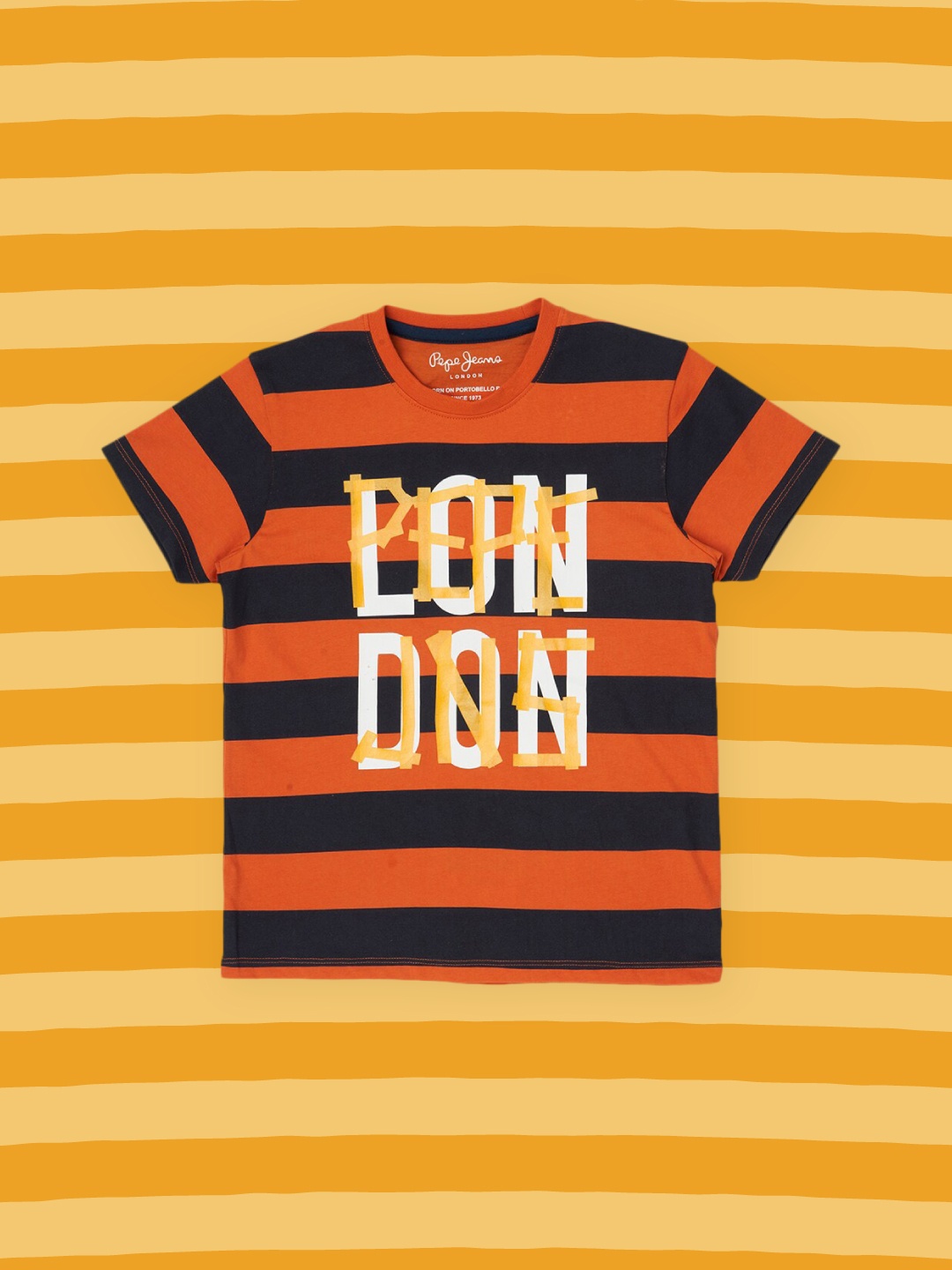 

Pepe Jeans Boys Orange & Black Striped Pure Cotton T-shirt