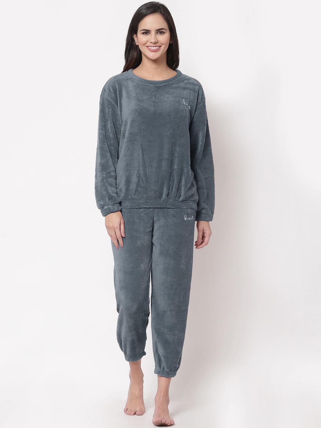 

KLOTTHE Women Grey Solid Wool Blend Night Suit
