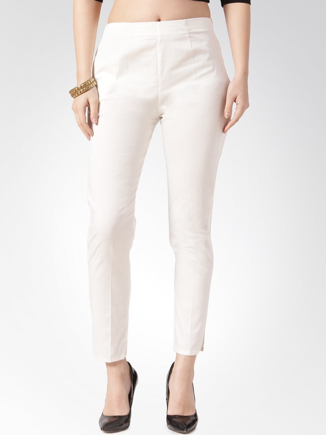 

Jompers Women Off White Smart Slim Fit Low-Rise Easy Wash Trousers
