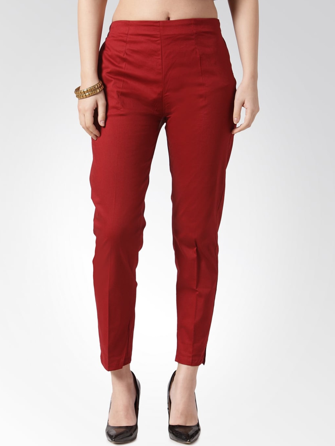 

Jompers Women Maroon Smart Slim Fit Low-Rise Easy Wash Trousers