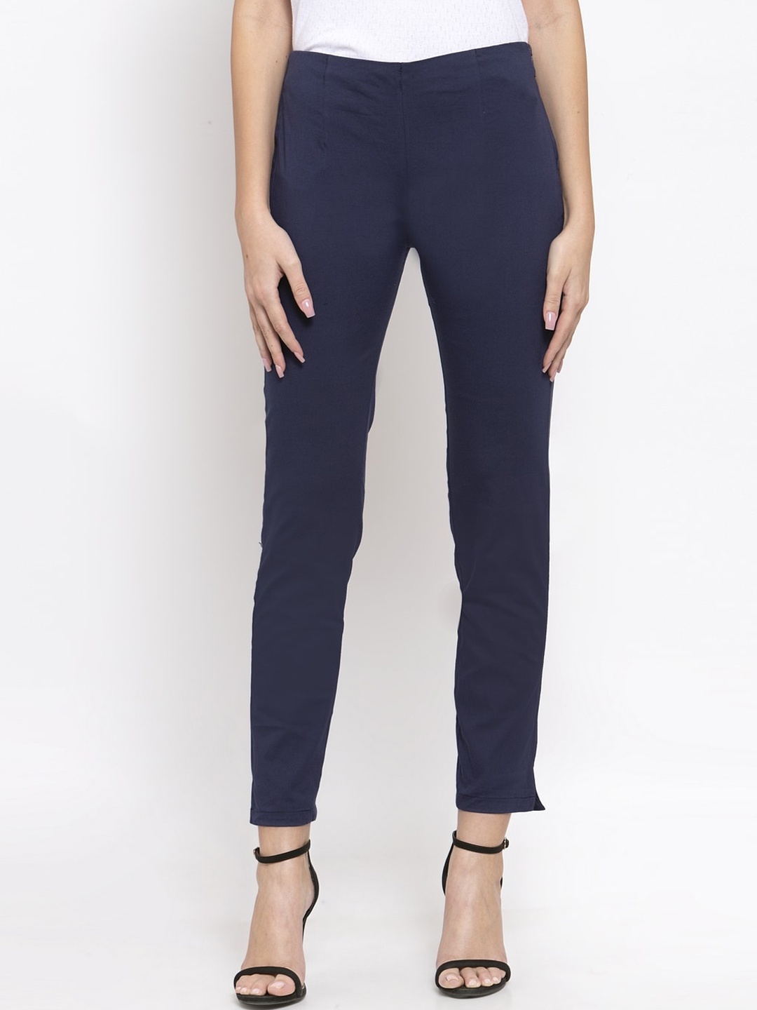 

Jompers Women Navy Blue Slim Fit Low-Rise Trousers