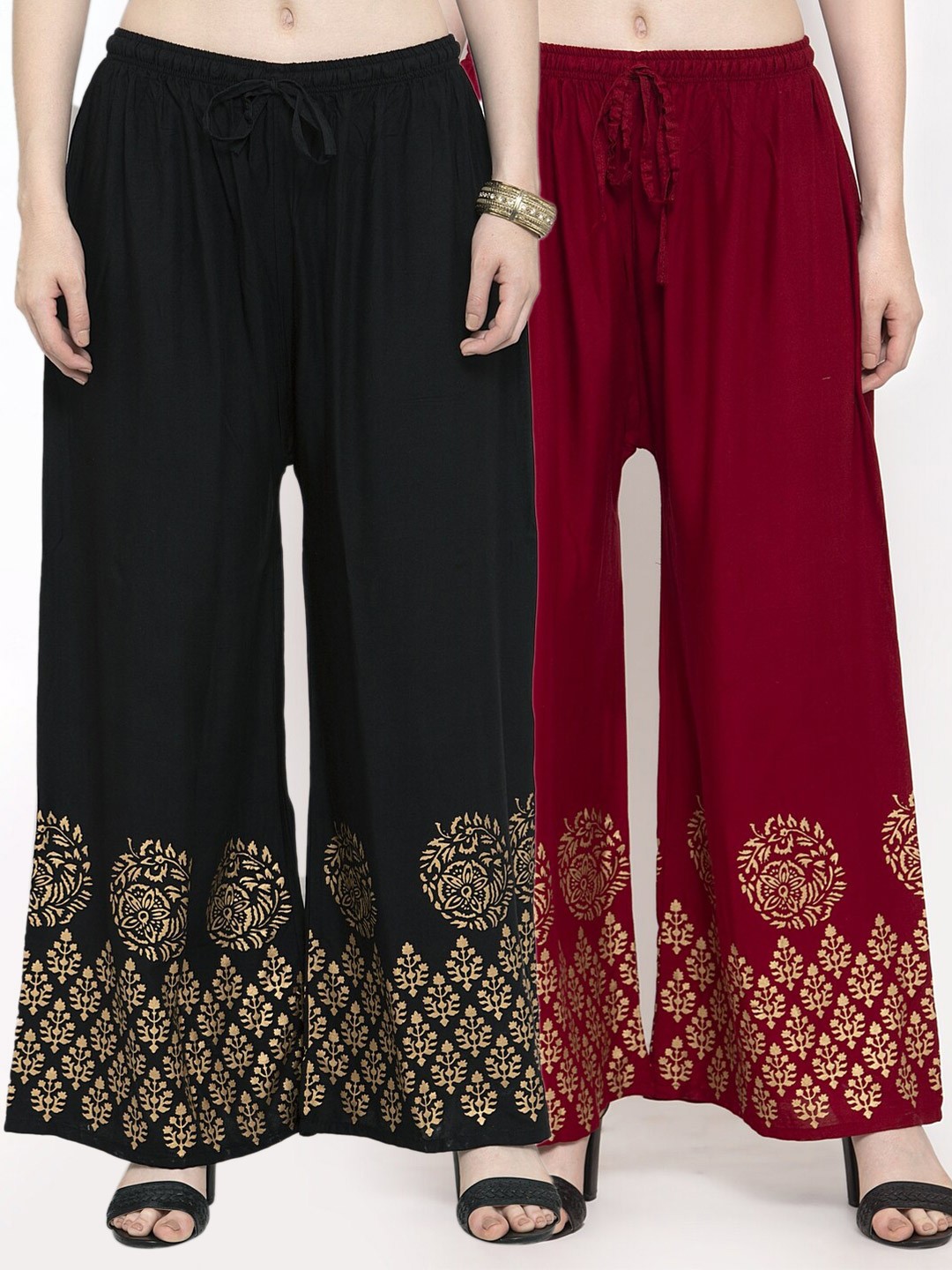 

Clora Creation Women Black & Maroon Pack o f 2 Hem Design Knitted Ethnic Palazzos
