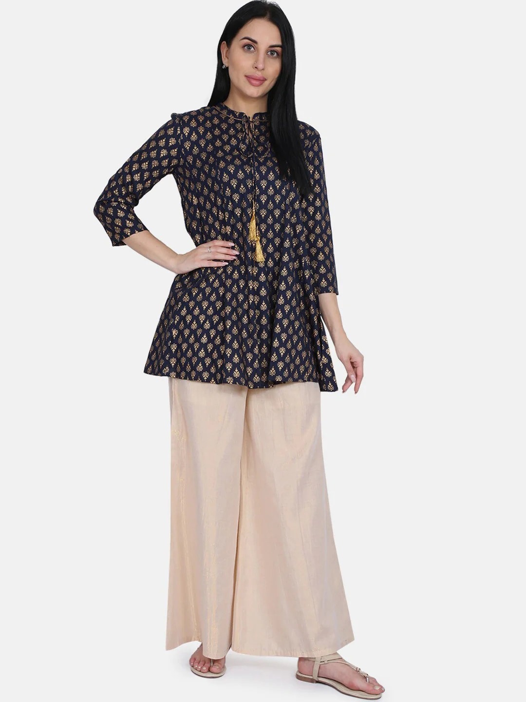 

Be Indi Women Navy Blue Ethnic Motifs Printed Kurta