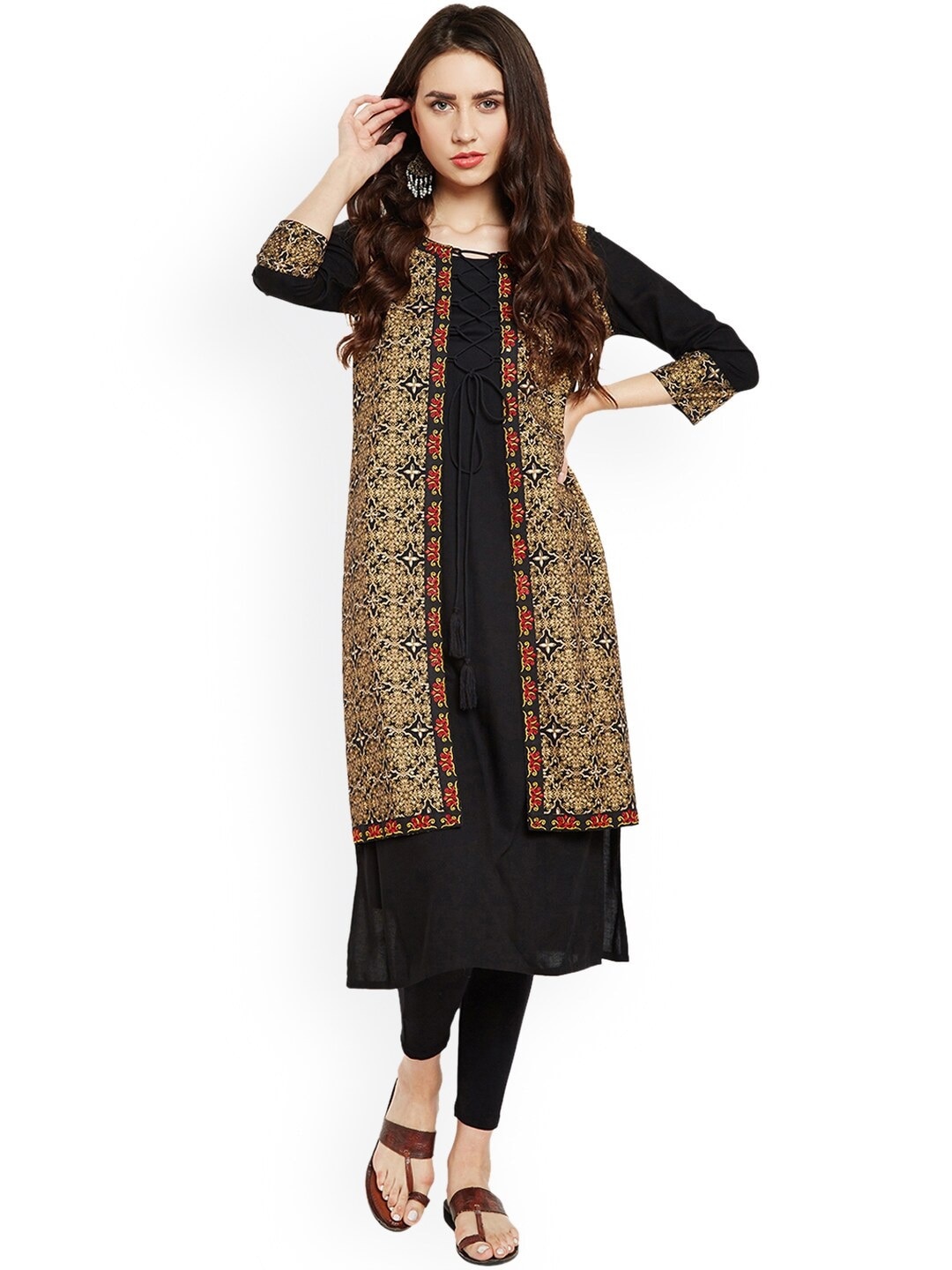 

Be Indi Women Black Geometric Printed Kurta