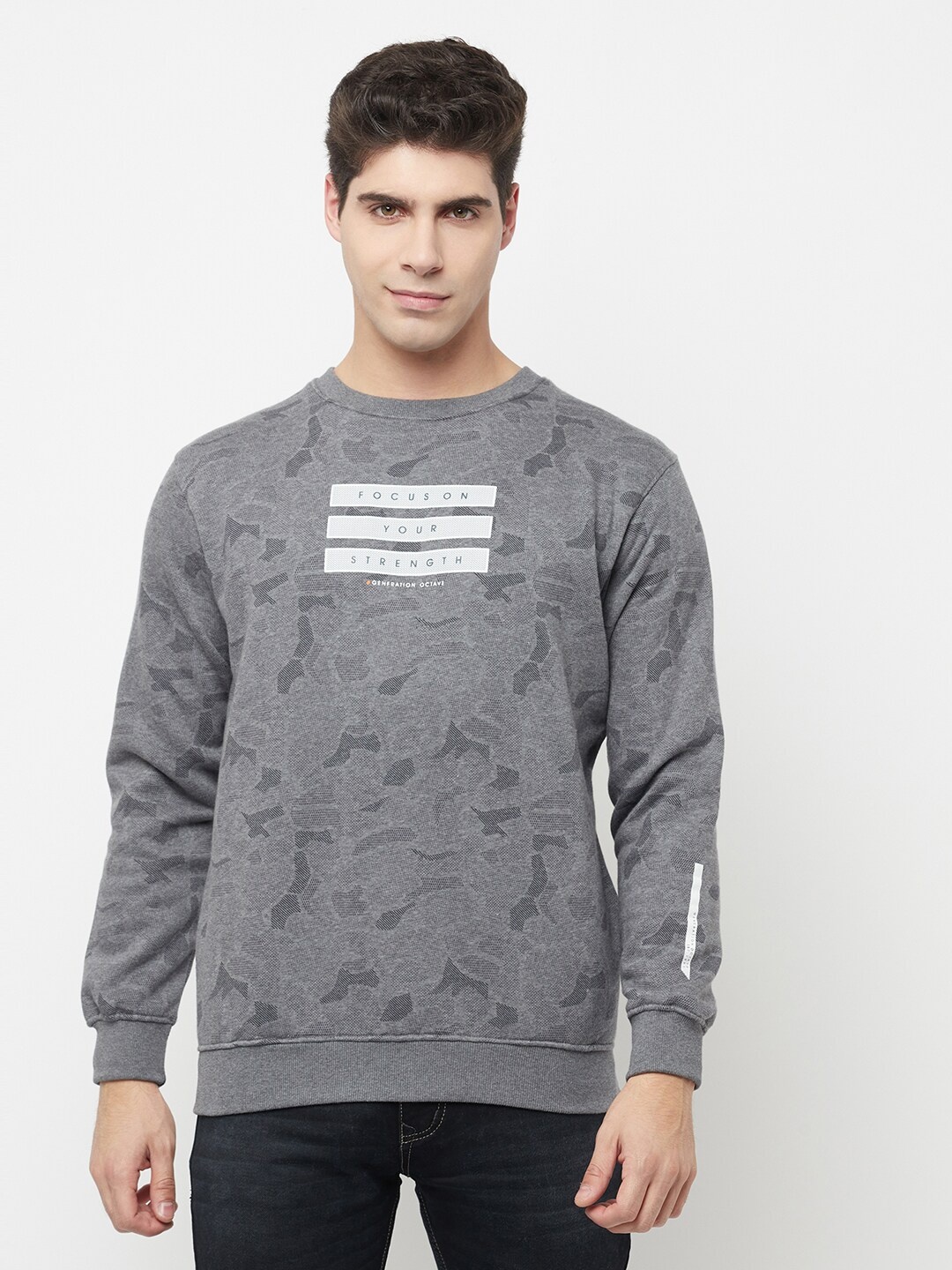 

Octave Men Grey & White Typography Printed Sweatshirt