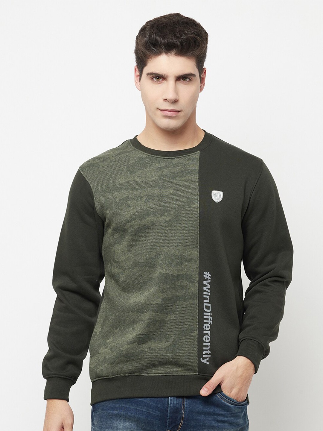 

Octave Men Olive Green & Black Colourblocked Sweatshirt