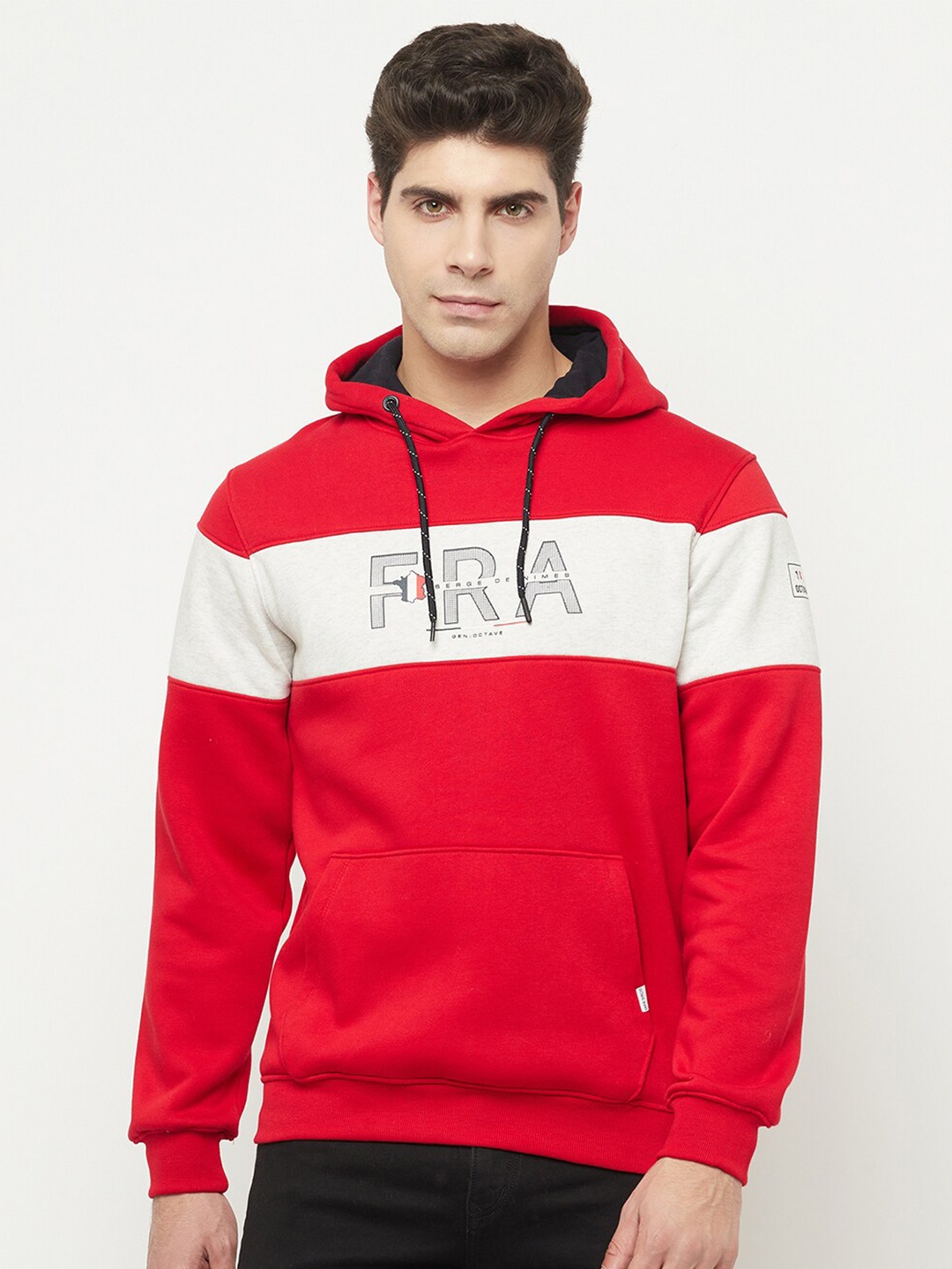 

Octave Men Red Colourblocked Hooded Sweatshirt