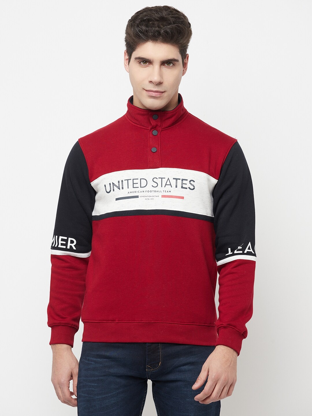 

Octave Men Maroon Colourblocked Sweatshirt